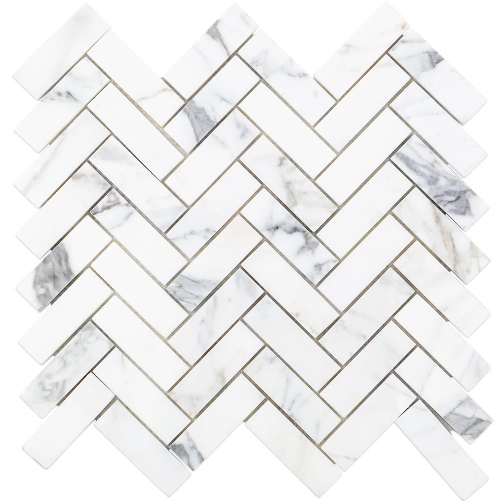 Ivy Hill Tile Calacatta Herringbone Marble Mosaic - 3 In. X 6 In - Ivy Hill Tile Calacatta Herringbone Marble Mosaic - 3 In. X 6 In