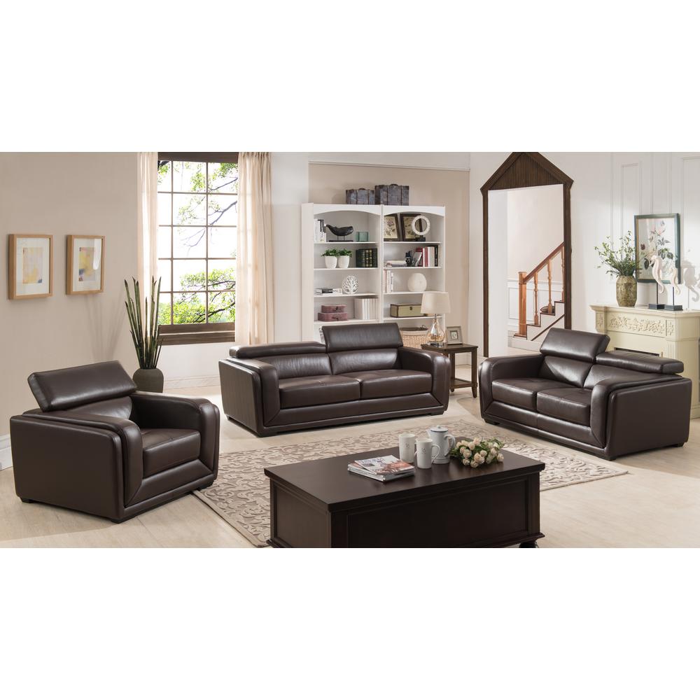 Calvin Dark Brown Modern Style Leather Living Room Loveseat