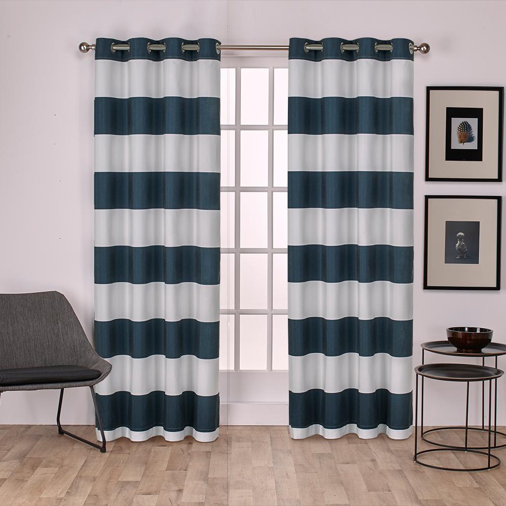 Surfside Wide Stripe Cotton *LONG Grommet* Curtain Panel Pair, 54 x 108: Indigo and White