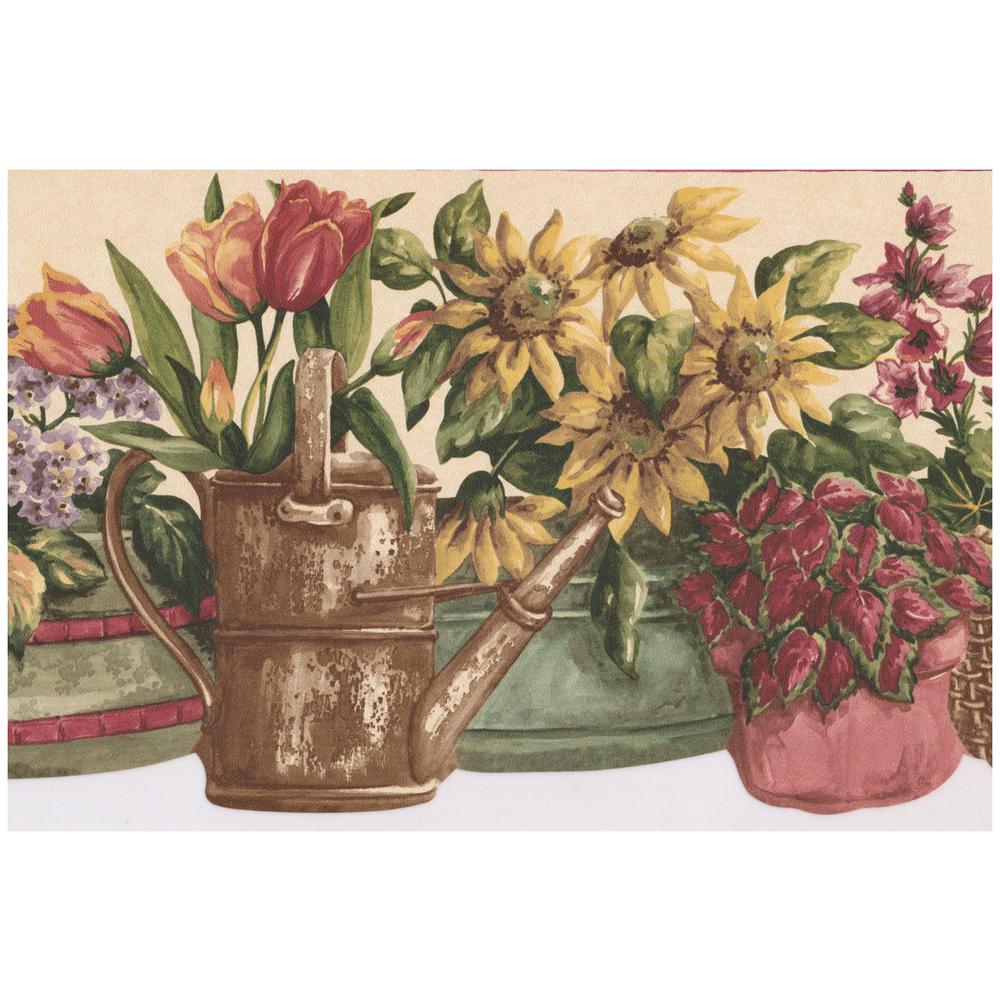 Norwall Purple Yellow Pink Flowers in Baskets Watering Can Scalloped ...