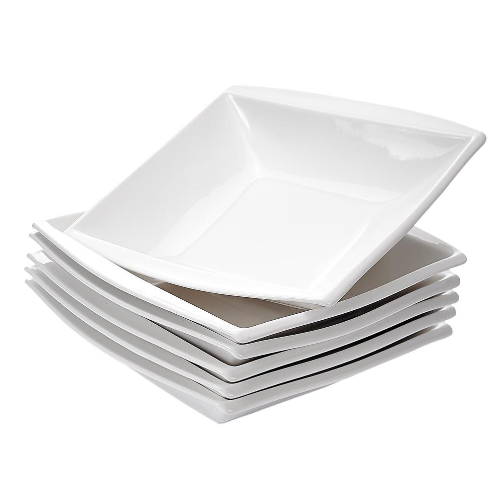 Stackable Square Serving Tray Concave Square Plates Set of 6 Malacasa 6.5-inch Porcelain Serving Platter White
