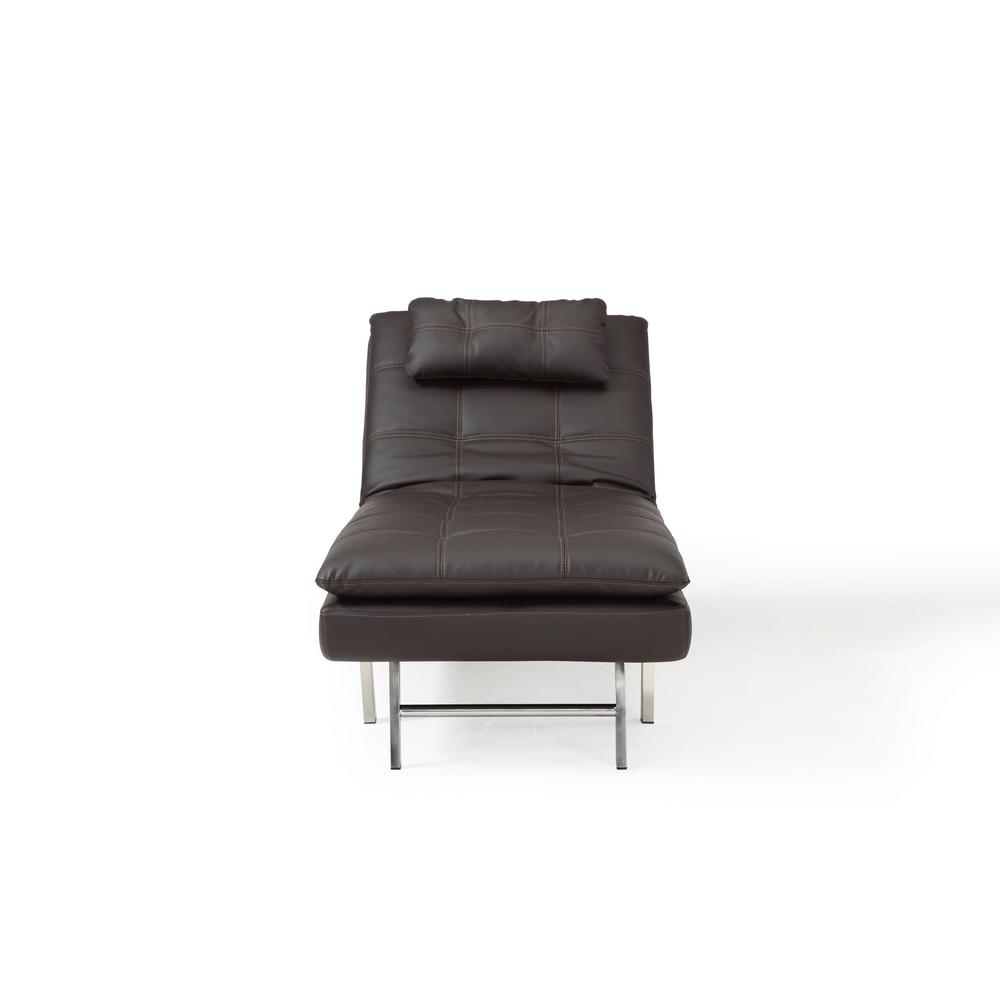 Relax A Lounger Arnold Faux Leather Convertible Chaise Lounge With Arnold Faux Leather Convertible Chaise Lounge With Tan Stiching In Brown