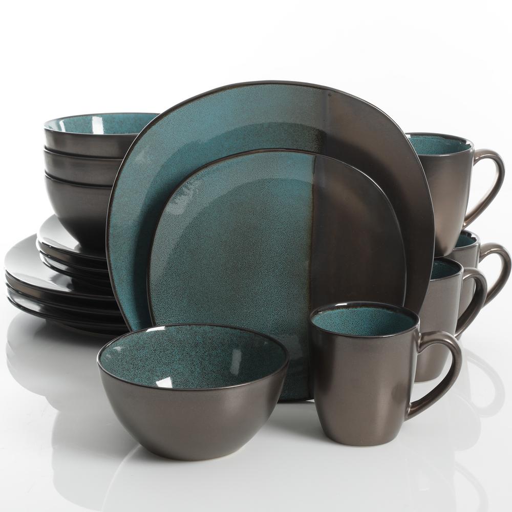 GIBSON elite Volterra 16Piece Teal Reactive Glaze Dinnerware Set
