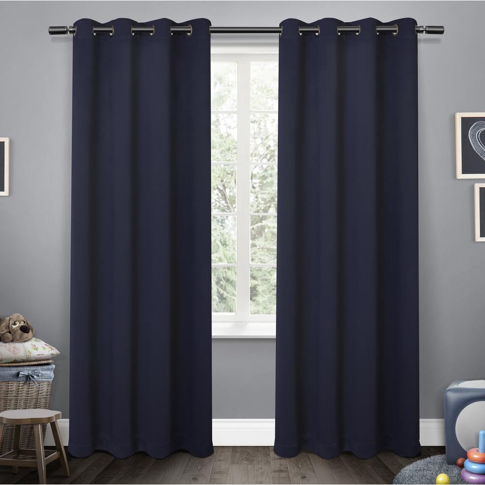 Sateen Navy Twill Weave Blackout Grommet Top Window Curtain-EK5308-04 2 ...