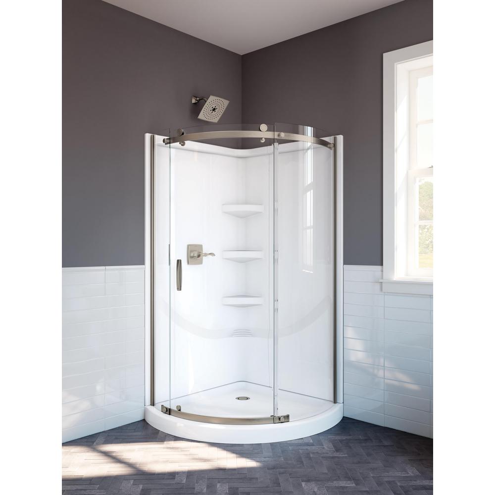 Delta 38 In L X 38 In W X 72 In H Corner Drain Corner Base Wall Door   Stainless Delta Shower Stalls Kits Bvs91738 Ss 64 600 