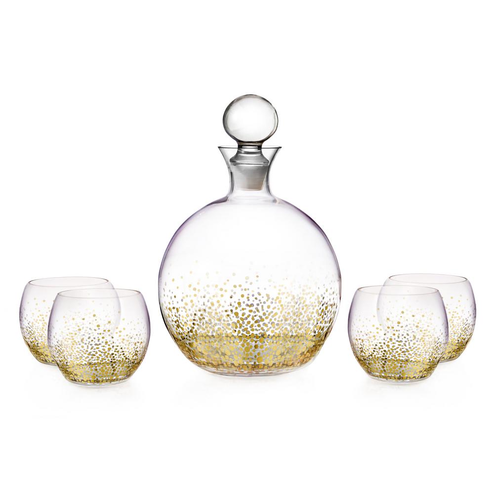 74 oz. Luster Gold Decanter with 9 oz. Glasses (Set of 5)