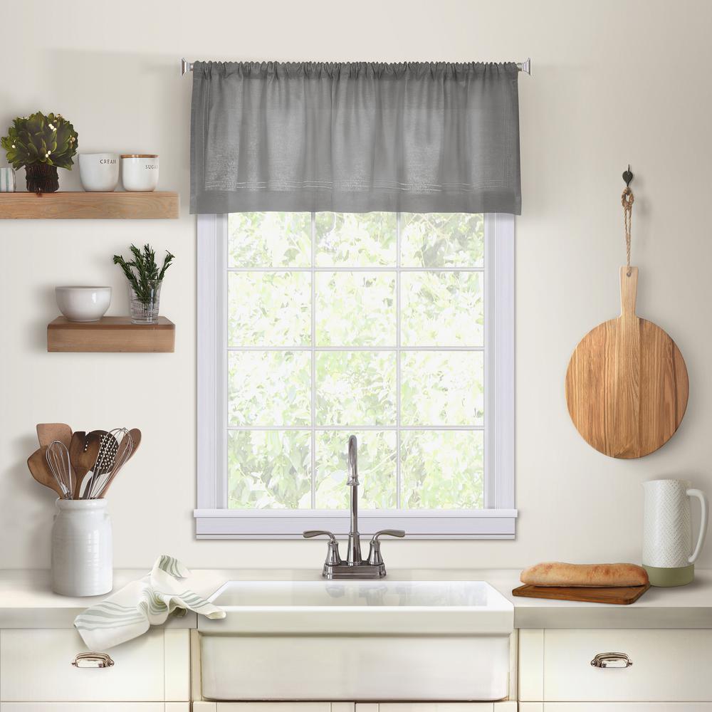Window Scarves Valances Treatments The Home Depot Elrene Cameron Single Window Kitchen Valance In Gray 60 W X 15