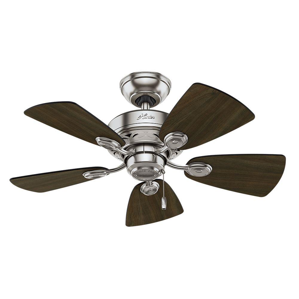 Hunter Watson 34 In Indoor Brushed Nickel Ceiling Fan With Light Indoor Brushed Nickel Ceiling Fan