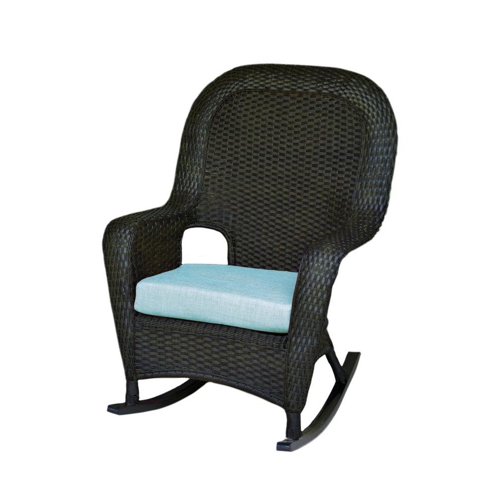Sea Pines Tortoise Wicker Outdoor Rocking Chair With Rave Spearmint Cushion