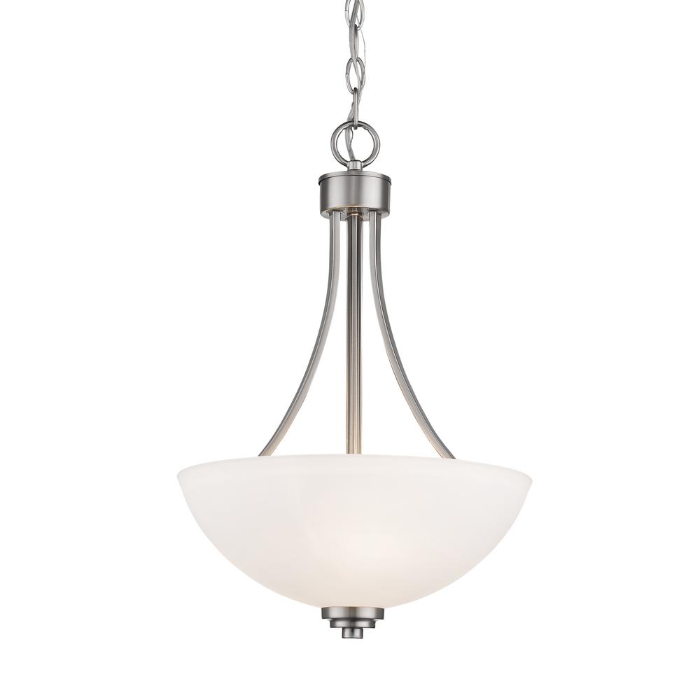 Hampton Bay Laurel Hill 3 Light Brushed Nickel Pendant With Opal Owen 3 Light Brushed Nickel Pendant