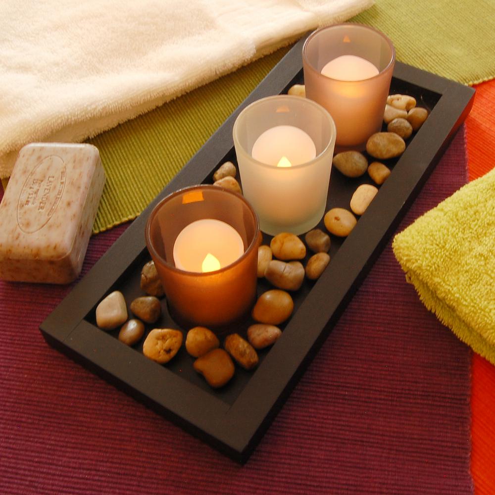 Lumabase Pebble Candle Tray with 3 Glass Votives 99401 The Home Depot