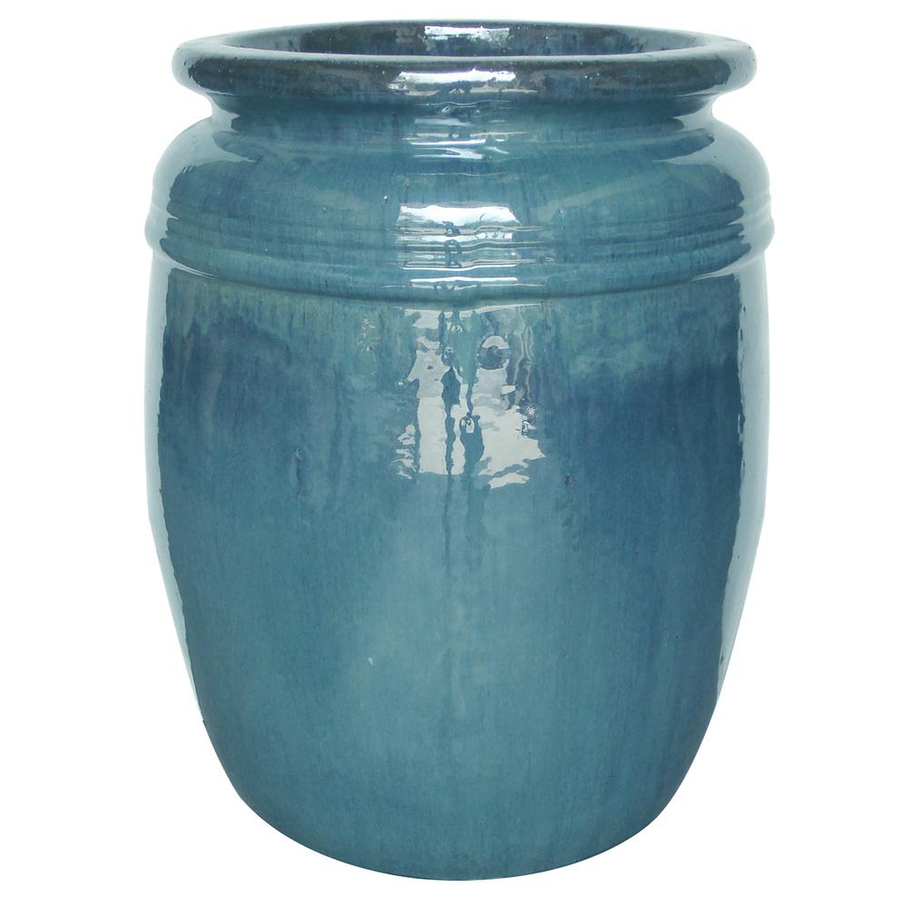 Trendspot 14 in. Dia Aqua Blue Ceramic Mika PotCR11085N145M The