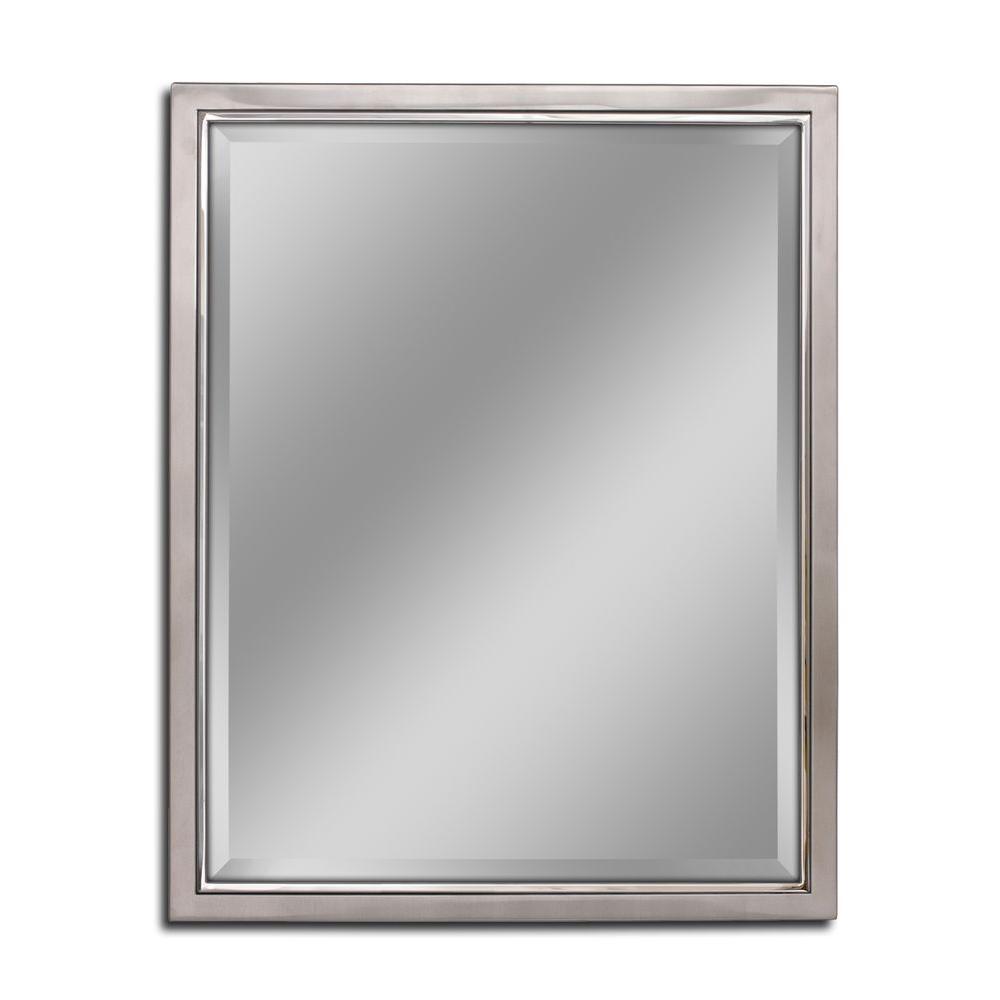 Deco Mirror 24 In W X 30 In H Framed Rectangular Beveled Edge Bathroom Vanity Mirror In Brush Nickel With Chrome Inner Lip 8772 The Home Depot