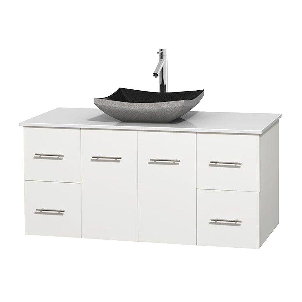 Wyndham Collection Centra 48 in. Vanity in White with SolidSurface