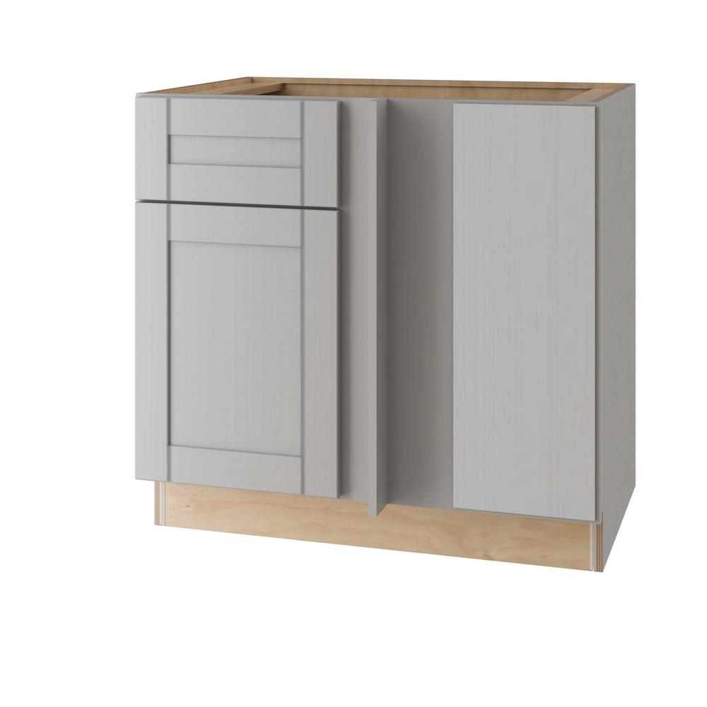 ALL WOOD CABINETRY LLC Express Assembled 42 in. x 34.5 in. x 24 in. Blind Base Corner Cabinet in Veiled Gray was $510.81 now $306.49 (40.0% off)