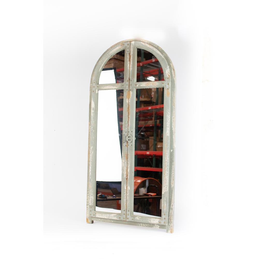 Arched Window Rustic Brown Wood Frame Wall Mirror