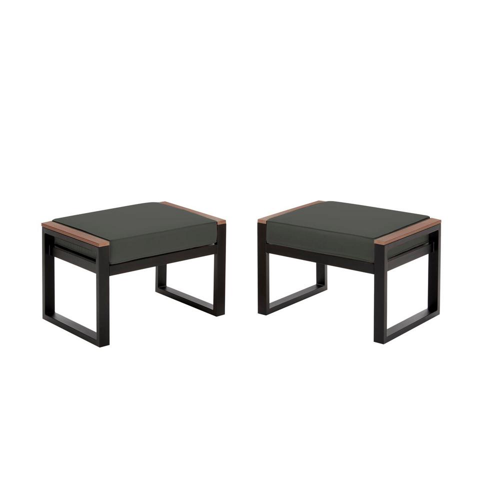 Hampton Bay West Park Black Aluminum Outdoor Patio Ottoman With