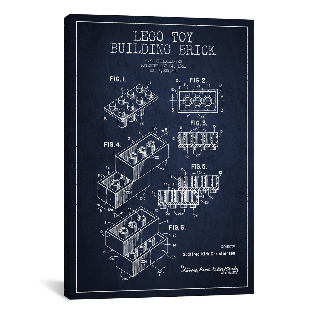 Toy Lego Navy Blue Patent Blueprint By Aged Pixel Canvas Wall Art