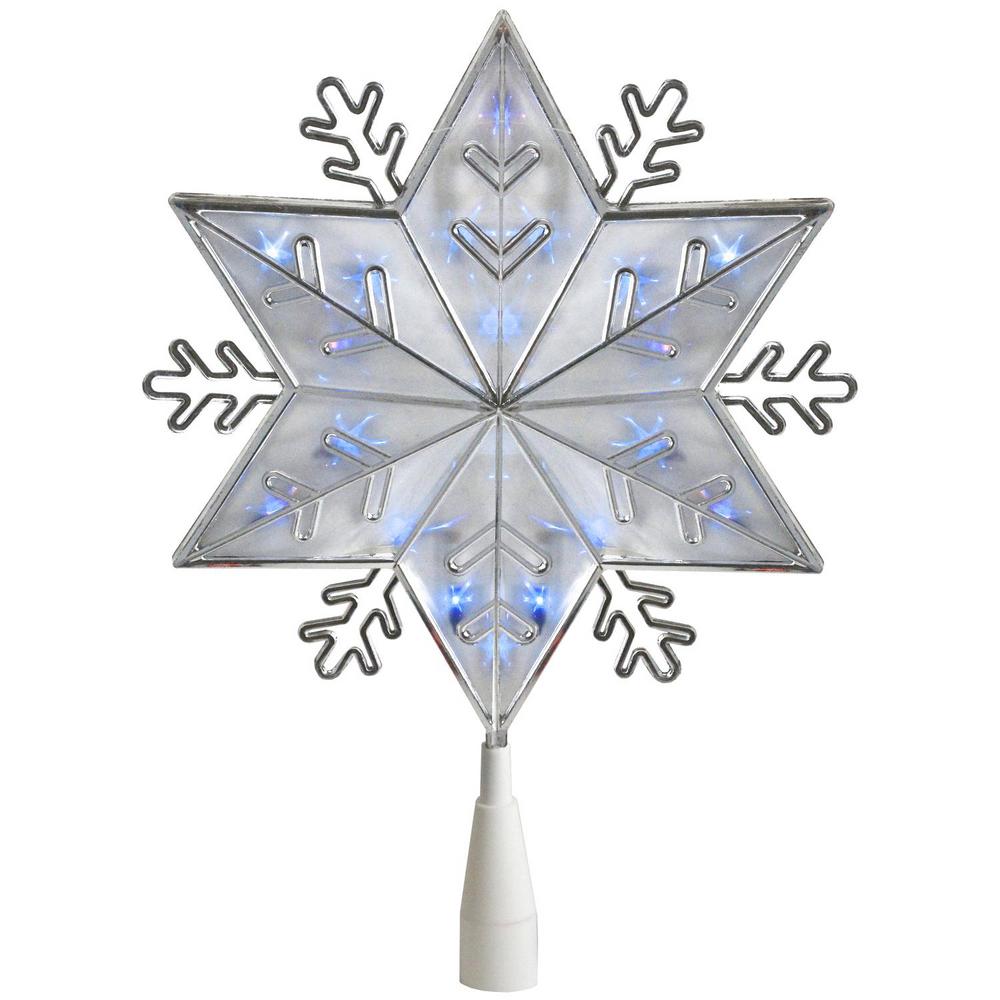 Northlight 10 in. Silver 8-Point Snowflake Christmas Tree Topper - Blue Lights-32606354 - The ...