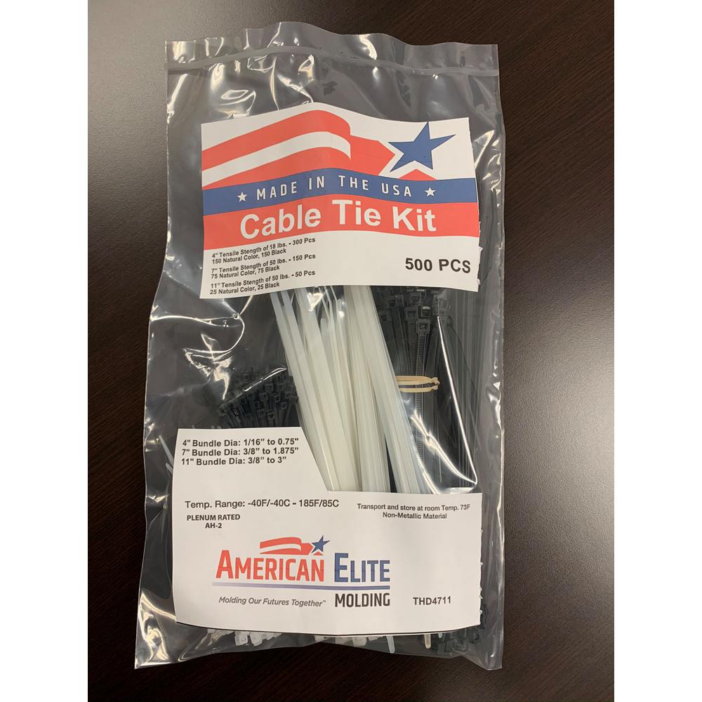 American Elite Cable Tie Kit 500 Pieces NEW **Made in the USA**