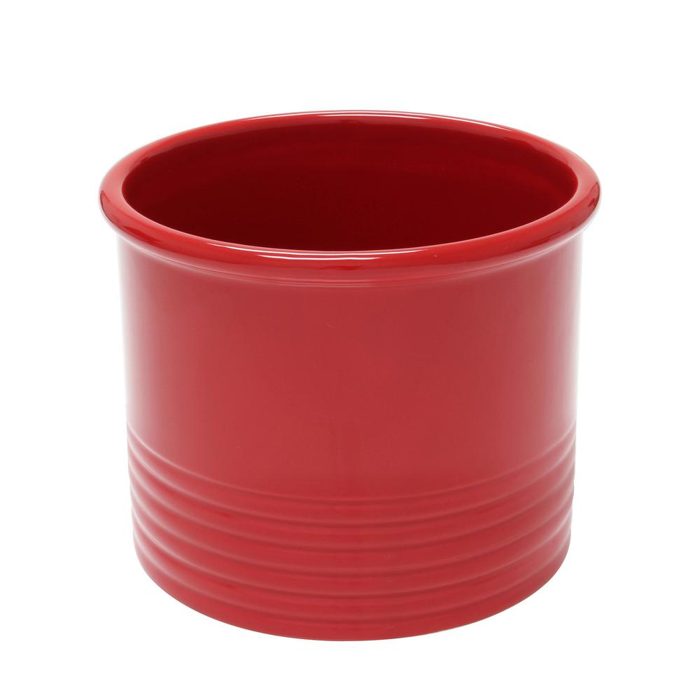Red Large Ceramic Utensil Crock Holder Kitchen Spatula ...