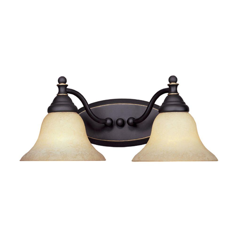 Glomar 2Light Aged Bronze Vanity Light with Biscotti GlassHD2798
