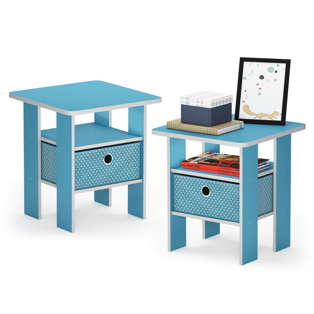 Furinno Andrey 17 5 In Light Blue End Table Nightstand With Bin Drawer Set Of 2 2 11157lbl The Home Depot