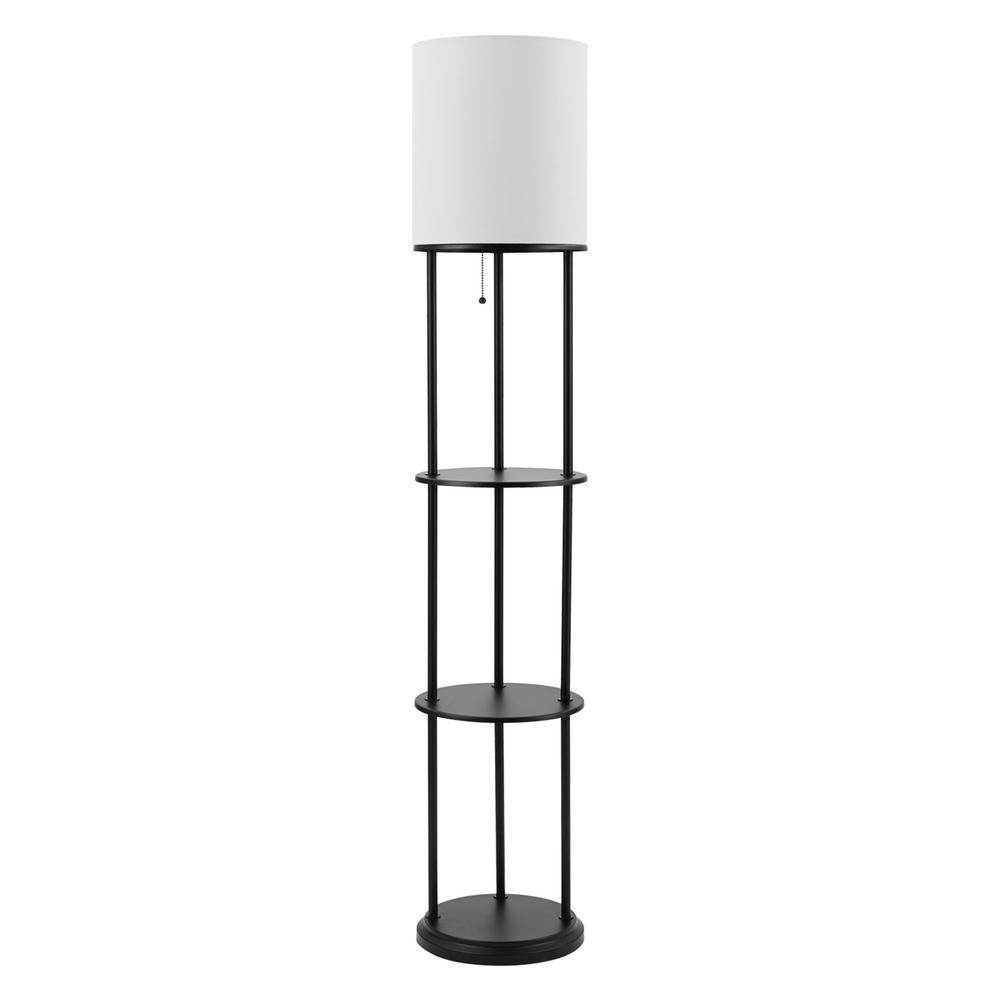 Globe Electric Reid 57 5 In Matte Black Shelf Floor Lamp With White Linen Shade