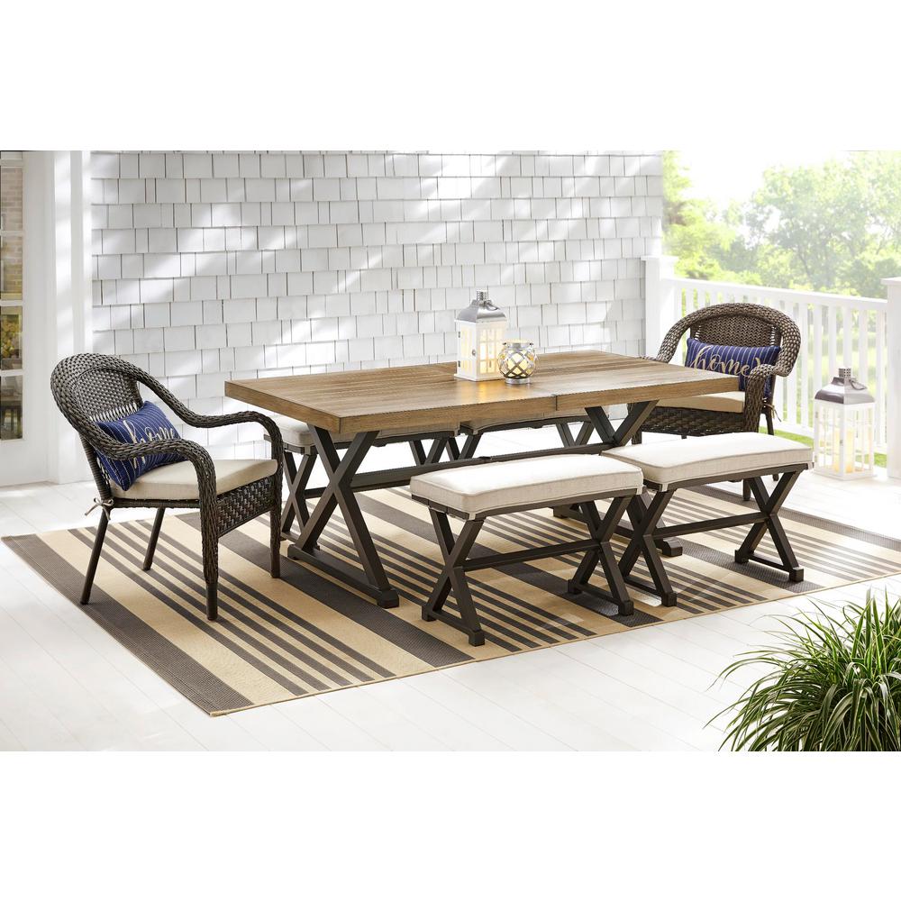 Stylewell Mix And Match 72 In Rectangular Metal Outdoor Dining Table With Farmhouse Trestle Base And Tile Tabletop 3038 Dt7 The Home Depot