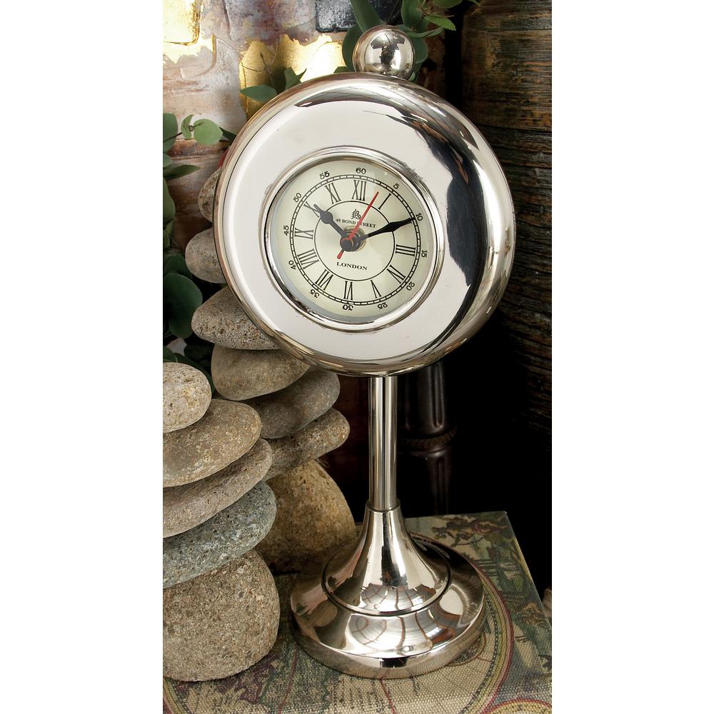 Litton Lane 13 In X 6 White Aluminum Round Table Clock 24382 White Aluminum Round Table Clock