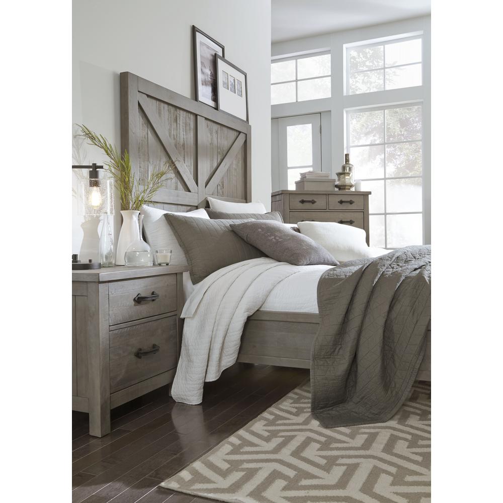 Modus Furniture Austin Light Wood Rustic Grey Queen Panel Bed With Barn Door Headboard 9x13f5 The Home Depot