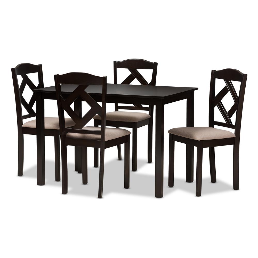 Dining Table Rubber Wood Faux Leather Cream baxton studio ruth 5 piece beige and dark brown dining set