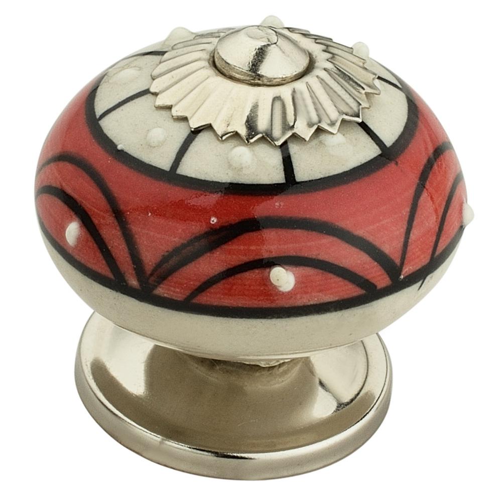 Mascot Hardware Art 1 3 5 In 40 Mm Red And Cream Cabinet Knob