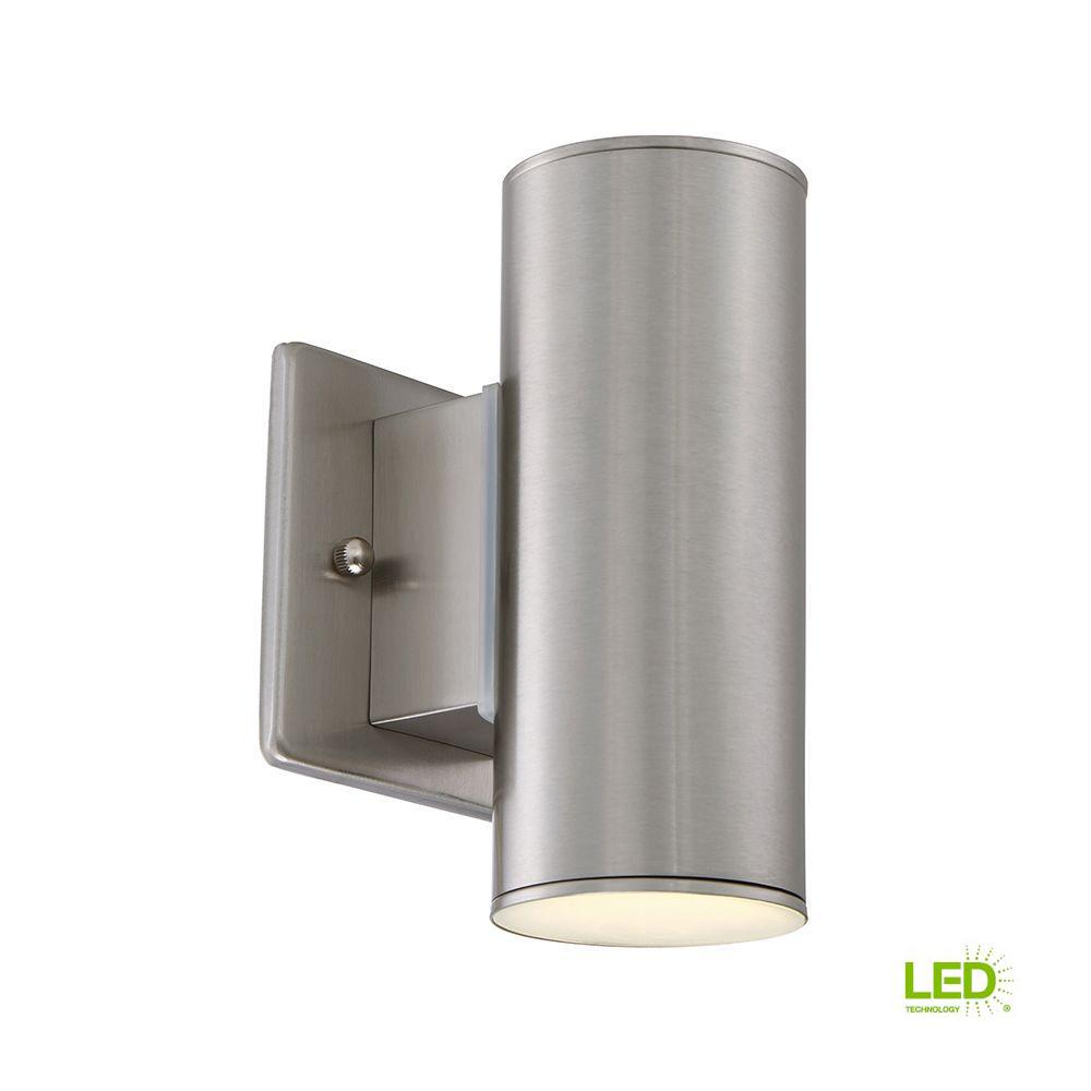 Integrated Led Pewter Outdoor Wall Mounted Lighting Satin Platinum Led Wall Lantern