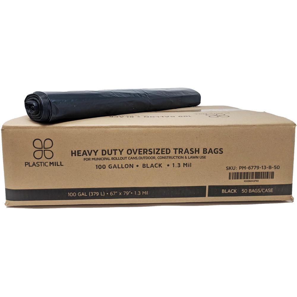 Plasticmill 67 In W X 79 H 100 Gal 1 3 Mil Black Trash Bags H 100 Gal 1 3 Mil
