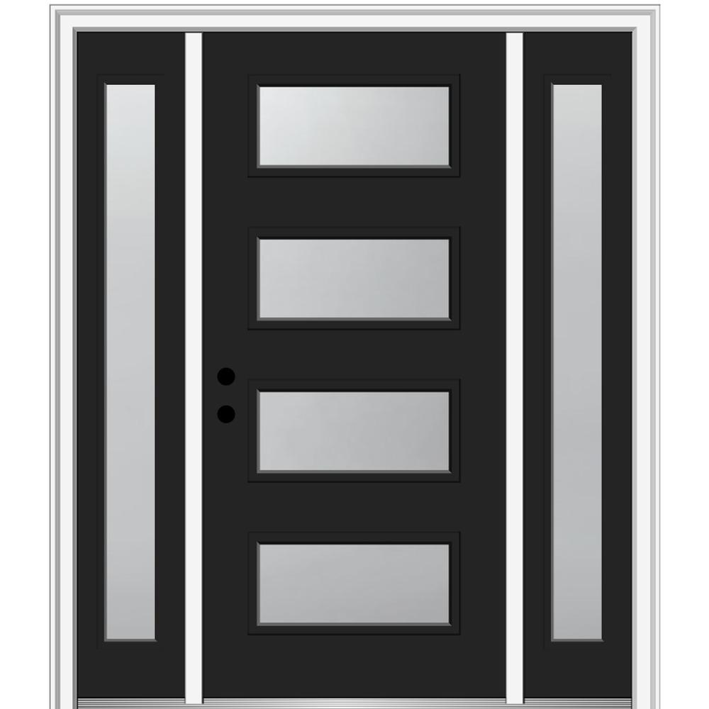 68 5 In X 81 75 In Celeste Right Hand Inswing 4 Lite Frosted Modern Painted Steel Prehung Front Door With Sidelites