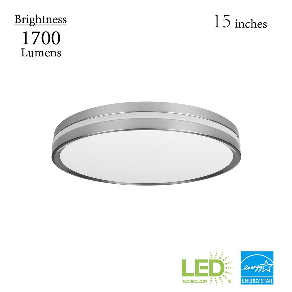 Hampton Bay Ashburrow 15 in. LED Color Changing Flush Mount with Night Light Brushed Nickel Finish