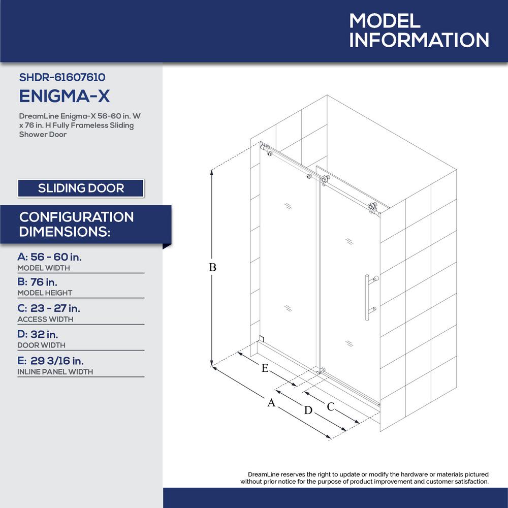 Dreamline Enigma X 56 To 60 In 76 Frameless Sliding Shower Door Brushed Stainless Steel