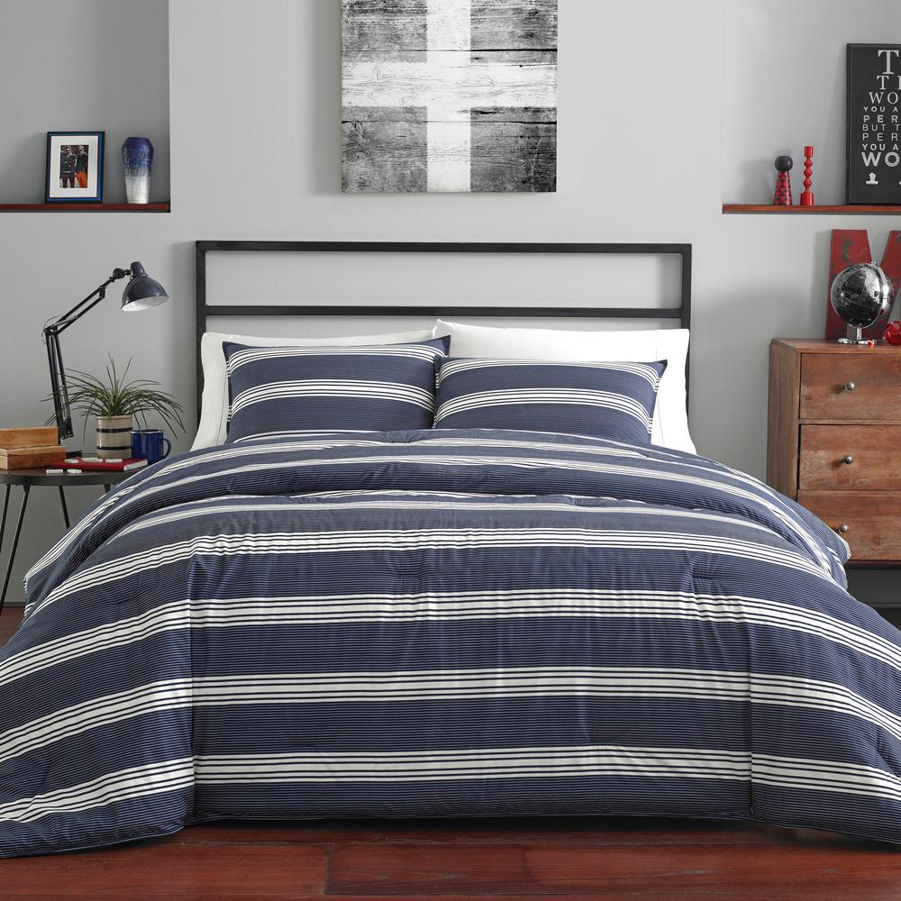 Nautica Craver 3 Piece Navy Full Queen Duvet Cover Set