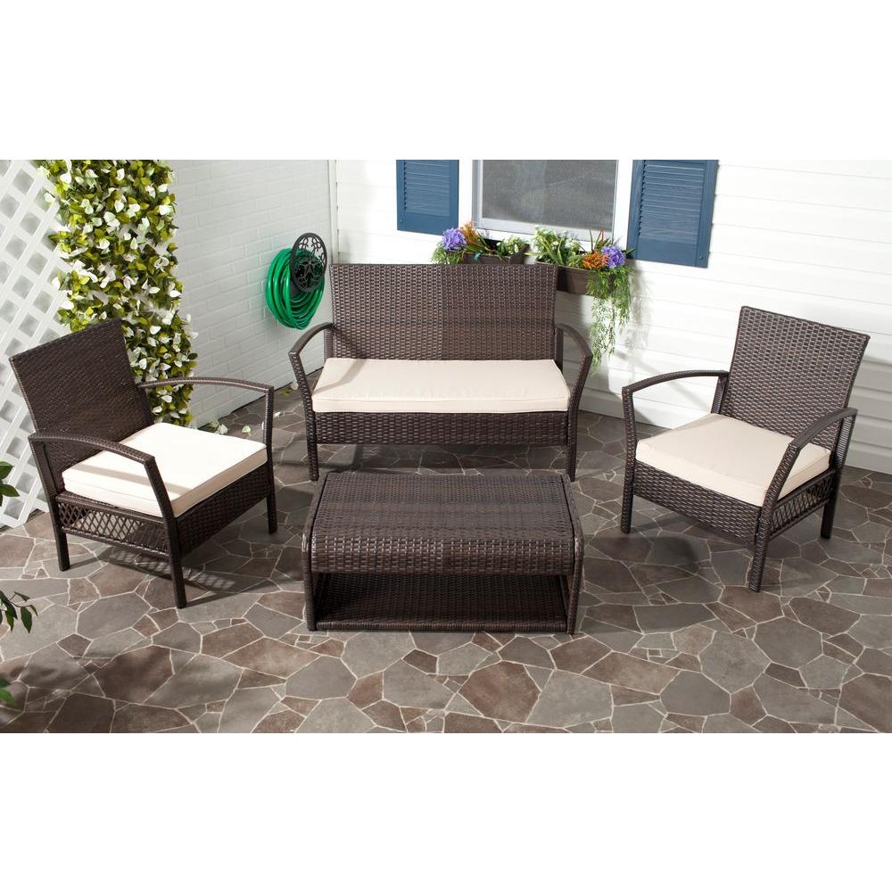 Safavieh Avaron Brown Rattan 4Piece Waterproof Terylene Patio Seating