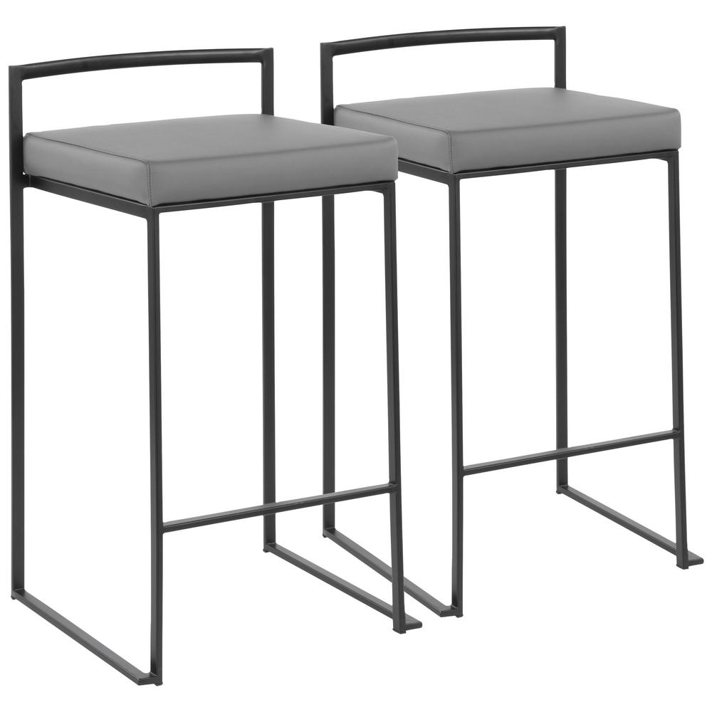 LumiSource Set of 2 26" Fuji Contemporary Counter Height Barstools Gray: Padded, Metal Frame, Stackable