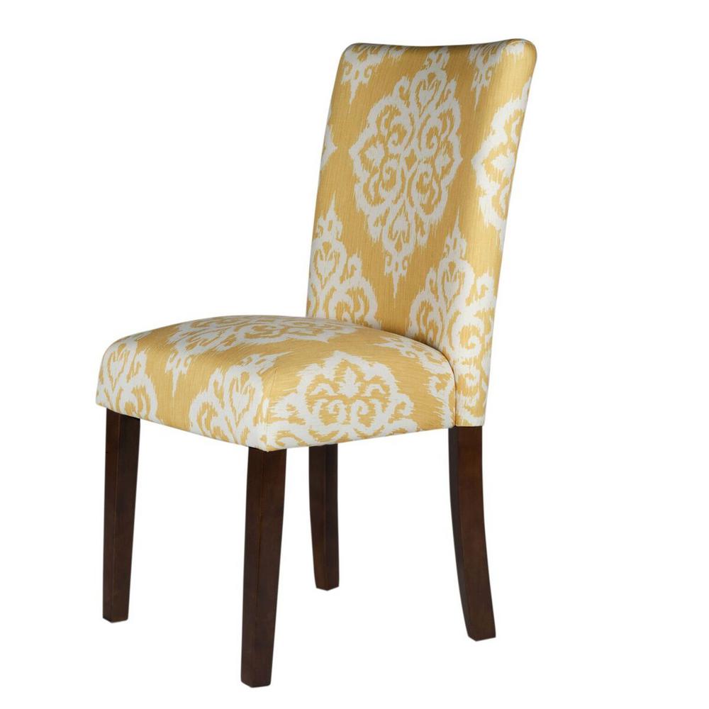 Homepop Parsons Yellow and Cream Damask Upholstered Dining Chair Set of