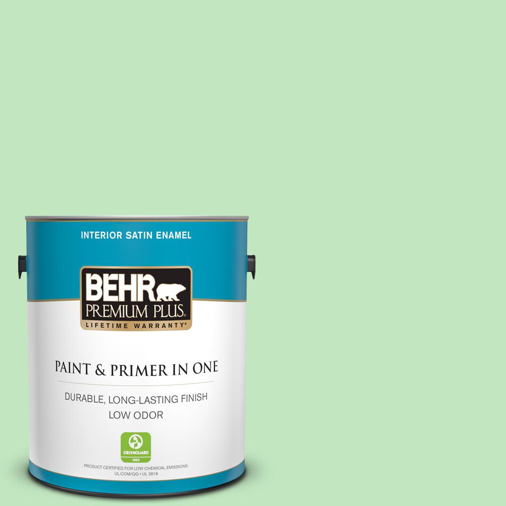 BEHR PREMIUM PLUS 1 gal. 450A3 Mountain Mint Satin Enamel Low Odor