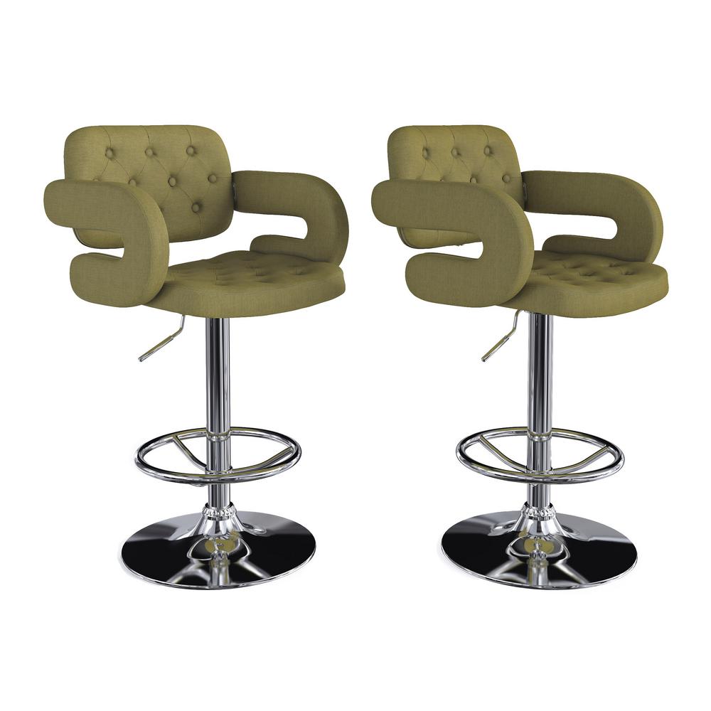 Corliving Adjule Height Tufted Olive Green Fabric Bar Stool Set Adjule Height Tufted Olive Green Fabric Bar Stool Set Of 2