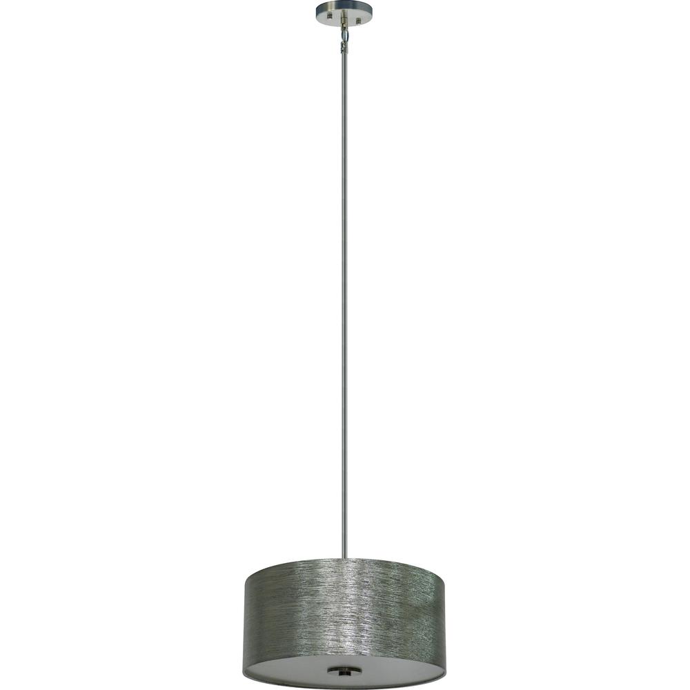 Illumine 3 Light Satin Steel Chandelier With Starlight Weave Fabric Illumine 3 Light Satin Steel Chandelier With Starlight Weave Fabric Shade