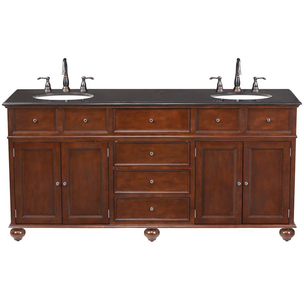 Home Decorators Collection Hampton Harbor 72 In W X 22 In D Double Bath Vanity In Sequoia With Granite Vanity Top In Black Bf 21712 Sq The Home Depot
