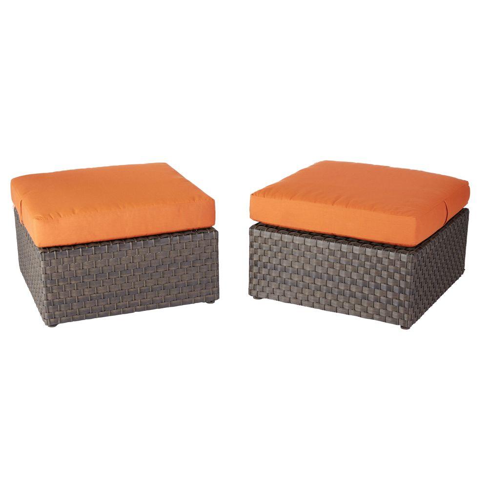 Hampton Bay Moreno Valley Cushioned Patio Ottomans In Sunbrella Canvas Rust 2 Pack