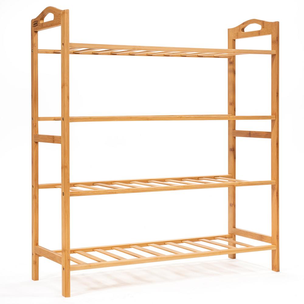 Barton 29 75 In H X 26 5 In W 4 Tier 16 Pair Bamboo Shoe Rack Shelf Storage Organizer In Natural Brown 90067 The Home Depot