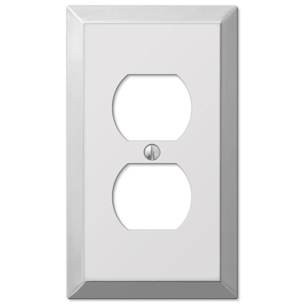 Hampton Bay Metallic 1 Duplex Outlet Plate Polished Chrome Steel