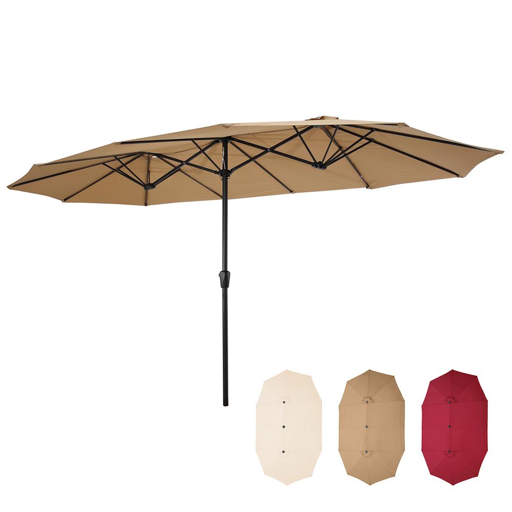 Unbranded 15 Ft X 9 Ft Aluminum Rectangular Large Double Sided Market Patio Umbrella With Crank Handle In Taupe Lw41917528 The Home Depot